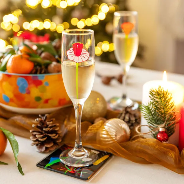 Set de 6 flutes a Champagne - Champ de fleurs